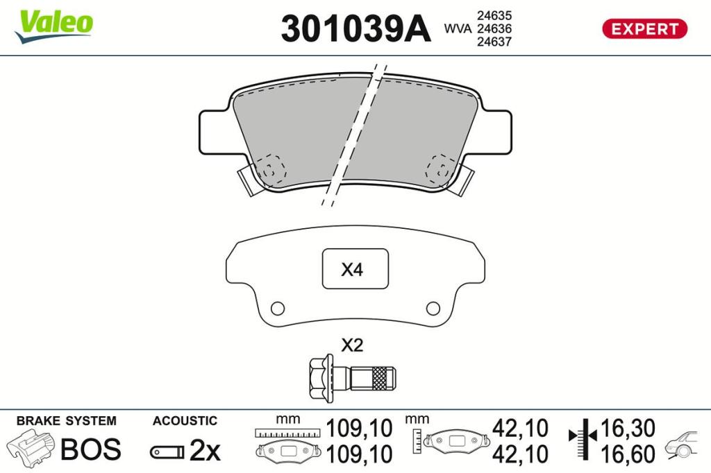 Jogo de 4 pastilhas de travão VALEO ref. 301039A